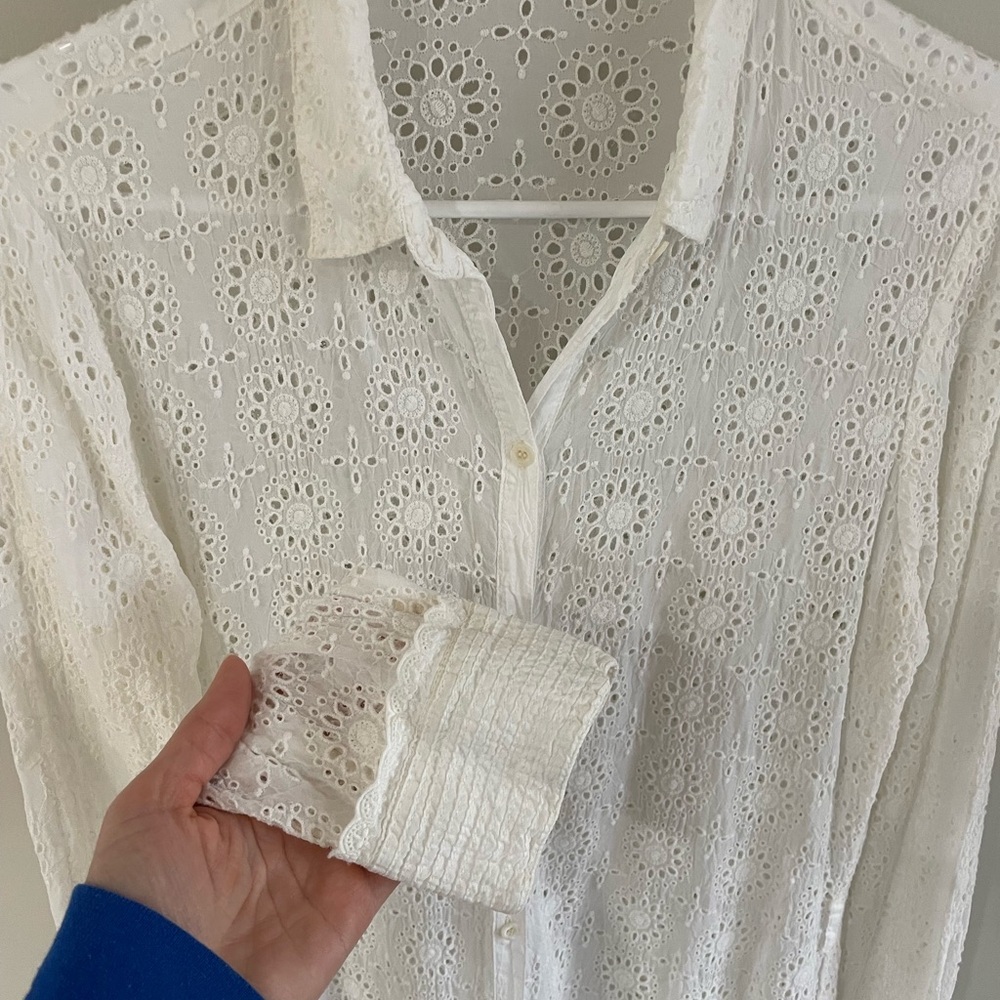 Johnny Was White Eyelet Shirt Dress/ Coverup - Size Medium - Picture 10 of 15